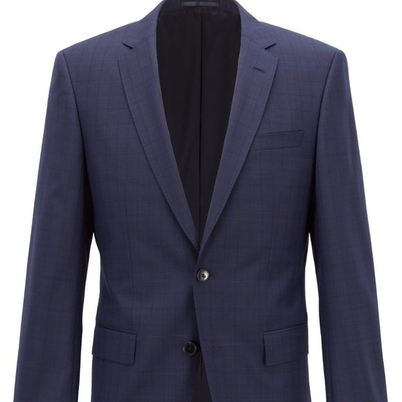 Hugo Boss Mens 'Huge6' Blue Regular Fit Plaid Wool Sport Coat Blazer 42R - Picture 4 of 5